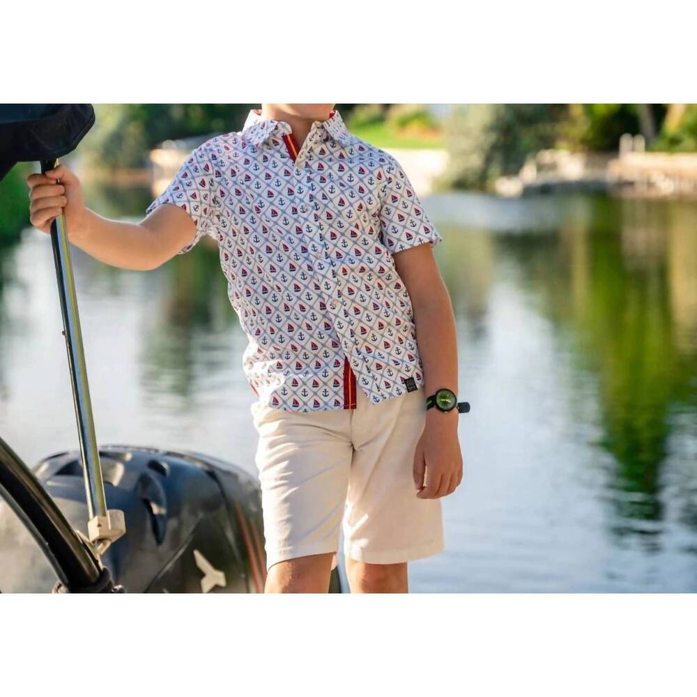 NEW TUKTUK DESIGNS anchors aweigh button-up short sleeve shirt in white